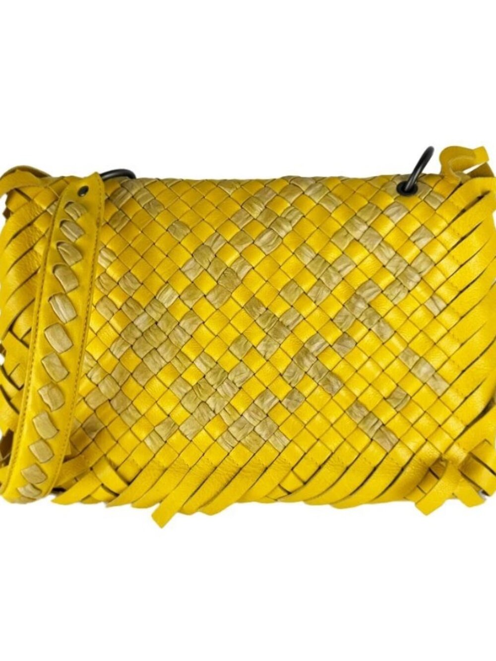 Auth BOTTEGAVENETA Intrecciato Shoulder Bag Yellow Leather - z10859